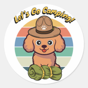 Sticker Rond Drôle chien brun veut aller camper