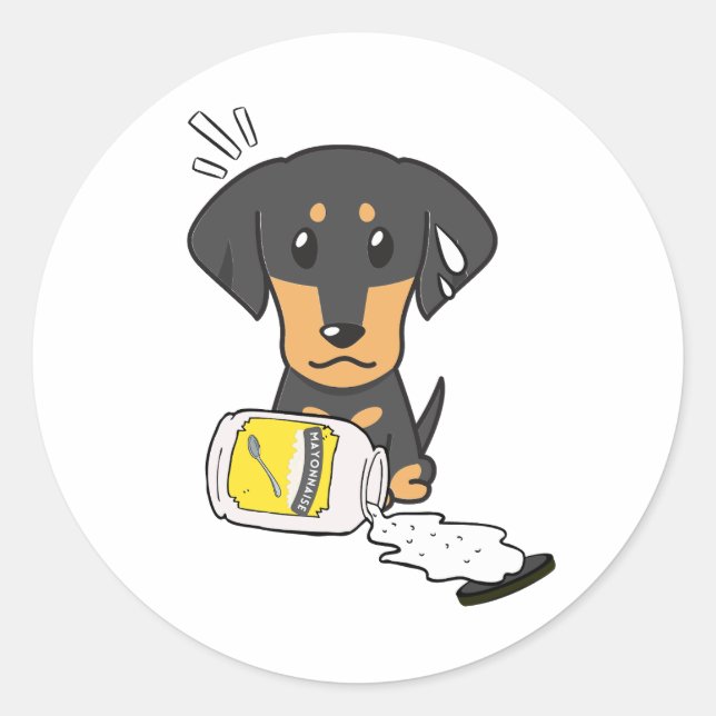Sticker Rond Drôle chien dachshund renversé mayonnaise (Devant)