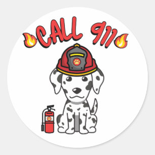 Sticker Rond Drôle chien dalmate est pompier