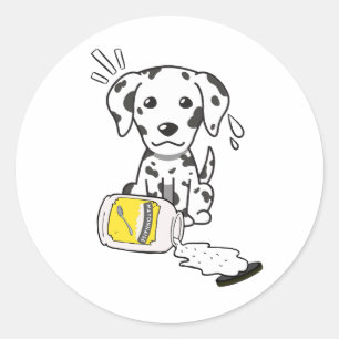 Sticker Rond Drôle chien dalmate renversé mayonnaise