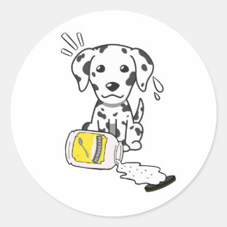 Sticker Rond Drôle chien dalmate renversé mayonnaise