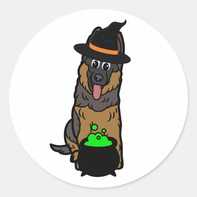 Sticker Rond Drôle chien de garde est une sorcière (Devant)