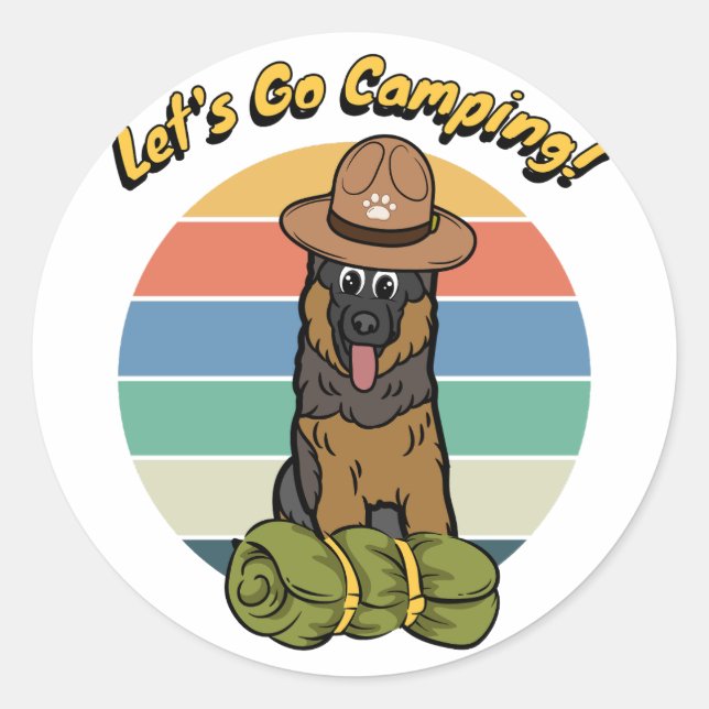 Sticker Rond Drôle chien de garde veut aller camper (Devant)
