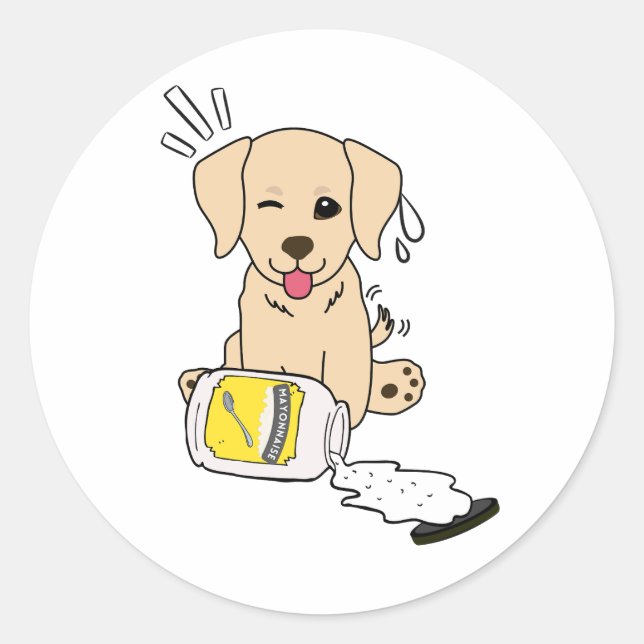Sticker Rond Drôle chien de récupération déversé mayonnaise (Devant)