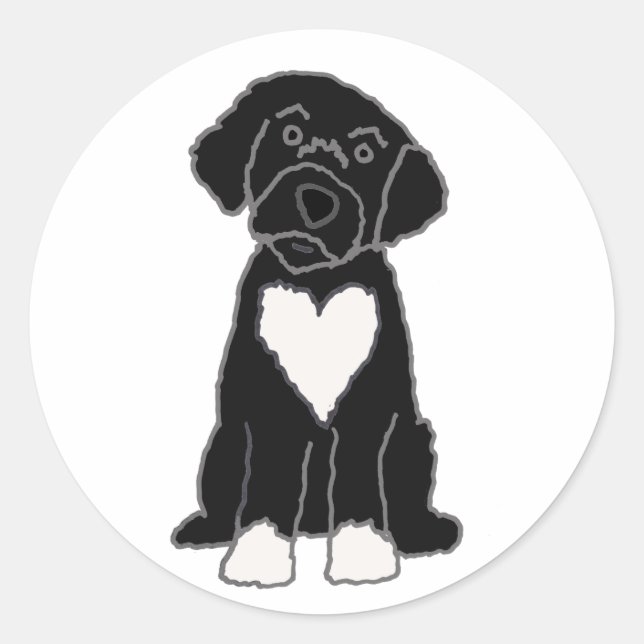 Sticker Rond Drôle chien d'eau portugais noir (Devant)