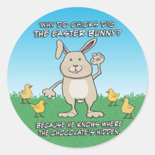 Sticker Rond Drôle Chiens creusent le lapin de Pâques