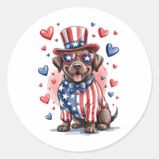 Sticker Rond Drôle Chocolat Labrador Chien 4 juillet Indépendan