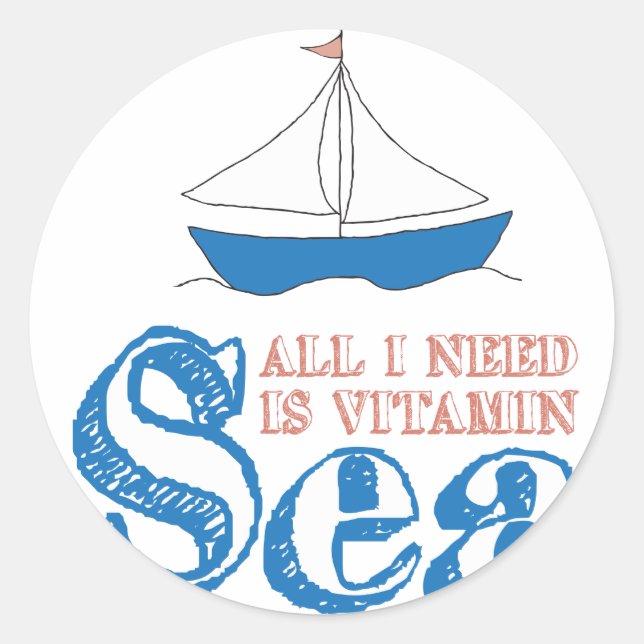 Sticker Rond Drôle Citation Nautique Voilier Dessin Vitamin Mer (Devant)