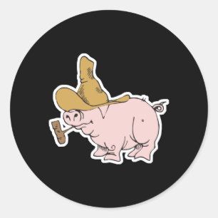 Sticker Rond drôle cochon de colline