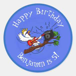 Sticker Rond Drôle cockatoo jouant de la guitare rock dessin an