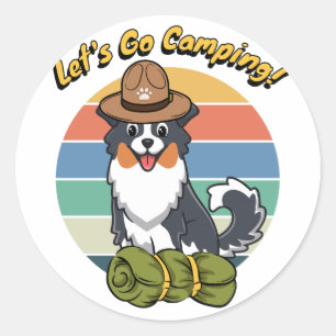 Sticker Rond Drôle collie chien veut aller camper