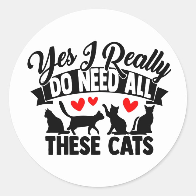 Sticker Rond Drôle Crazy Chat Lady Kitty Maman Kitten Papa (Devant)