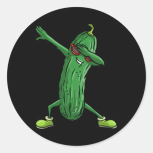 Sticker Rond Drôle Dabbing Pickle Cadeau Cute Dancing Cucumber
