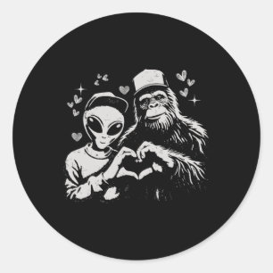 Sticker Rond Drôle d'alien et Saint-Valentin Bigfoot Créature l