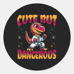 Sticker Rond Drôle d'arts martiaux Karaté Taekwondo Dinosaure A