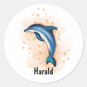 Sticker Rond drôle dauphins couleur d'eau style