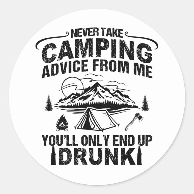 Sticker Rond Drôle de camping à boire des paroles (Devant)