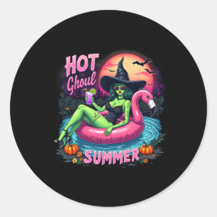 Sticker Rond Drôle de Chaud Ghoul Été Summerween Vibes Squelett