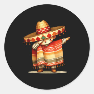 Sticker Rond Drôle de dabbing mexicain poncho sombrero cinco de