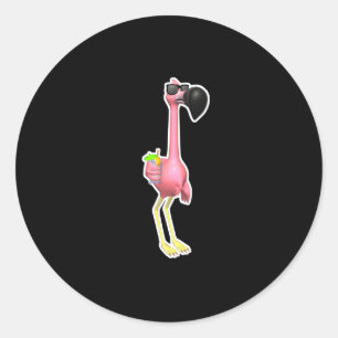 Sticker Rond drôle de flamingo avec boisson