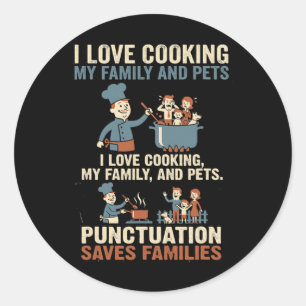Sticker Rond Drôle de grammaire : la ponctuation sauve des fami