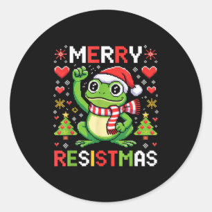 Sticker Rond Drôle de grenouille de Noël politique Joyeux Resis