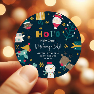 Sticker Rond Drôle de 'Ho Ho Sainte Merde' Baby Shower de Noël