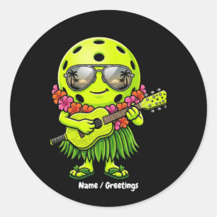 Sticker Rond Drôle de Hula Pickleball Mascotte Graphique Hawaïe