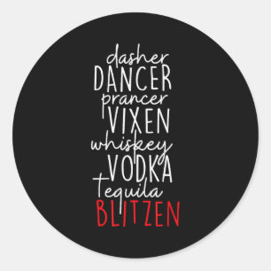Sticker Rond Drôle de Noël Dasher Danseur Prancer Vixen Whiske