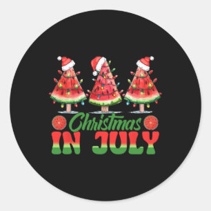 Sticker Rond Drôle de Noël en juillet Pastèque Arbre Lumières X