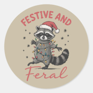 Sticker Rond Drôle de Raton Laveur Noël Sauvage Mème Xmas