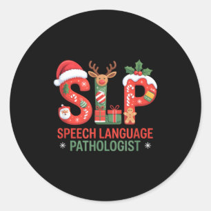 Sticker Rond Drôle de SLP de Noël Spécialiste du langage et de