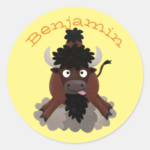 Sticker Rond Drôle dessin animé de bison de buffle