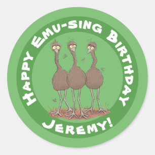 Sticker Rond Drôle dessin animé du trio australien emu