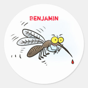 Sticker Rond Drôle dessin d'insecte moustique