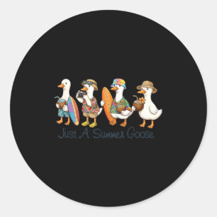 Sticker Rond Drôle d'été oie plage canard surf vacances mignon