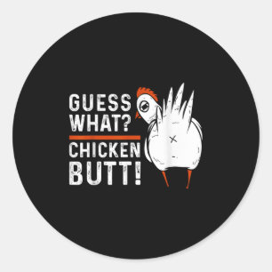 Sticker Rond Drôle Devinez What_ Beurre De Poulet ! Design blan
