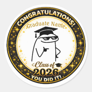 Sticker Rond Drôle diplômé Flork Nom personnalisé Promotion 202