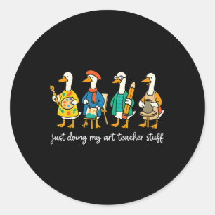 Sticker Rond Drôle d'oie idiote enseignant professeur d'art pei