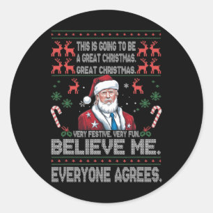 Sticker Rond Drôle Donald Trump Joyeux Noël Joyeux Pyjamas Ho