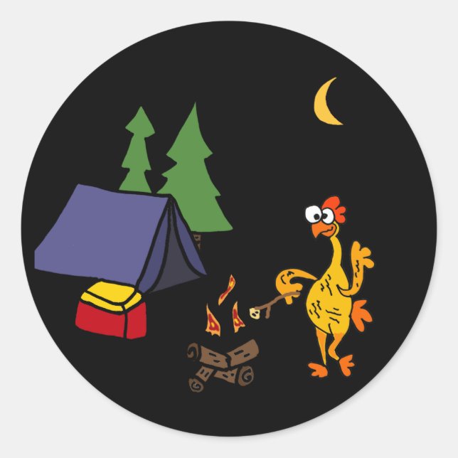 Sticker Rond Drôle en caoutchouc Poulet de Poulet de Camping Ca (Devant)
