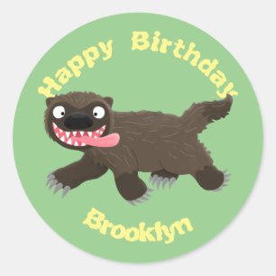 Sticker Rond Drôle faim de carcajou animal caricature animal cl