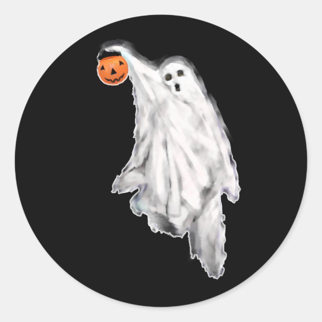 Sticker Rond Drôle Fantôme d'Halloween (Devant)