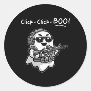 Sticker Rond Drôle Fantôme tactique Cliquez sur Boo Halloween V