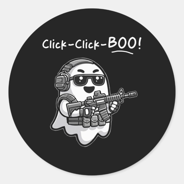 Sticker Rond Drôle Fantôme tactique Cliquez sur Boo Halloween V (Devant)