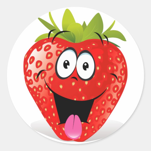 Sticker Rond Drôle Fraise Visage Sticking Out Tongue (Devant)