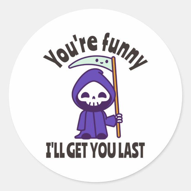 Sticker Rond Drôle Grim Reaper Squelette Halloween Costume (Devant)
