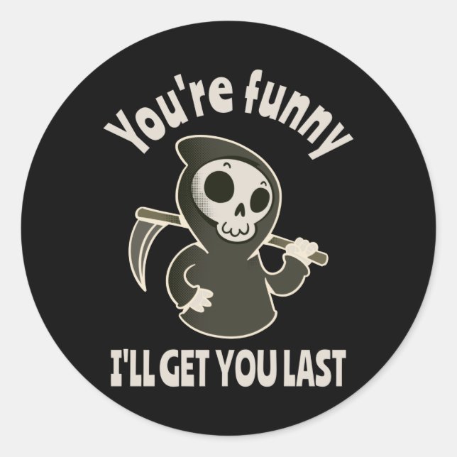 Sticker Rond Drôle Grim Reaper Squelette Halloween Costume (Devant)