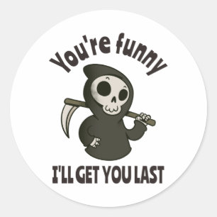 Sticker Rond Drôle Grim Reaper Squelette Halloween Costume