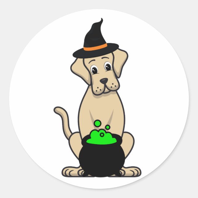Sticker Rond Drôle gros chien est une sorcière (Devant)